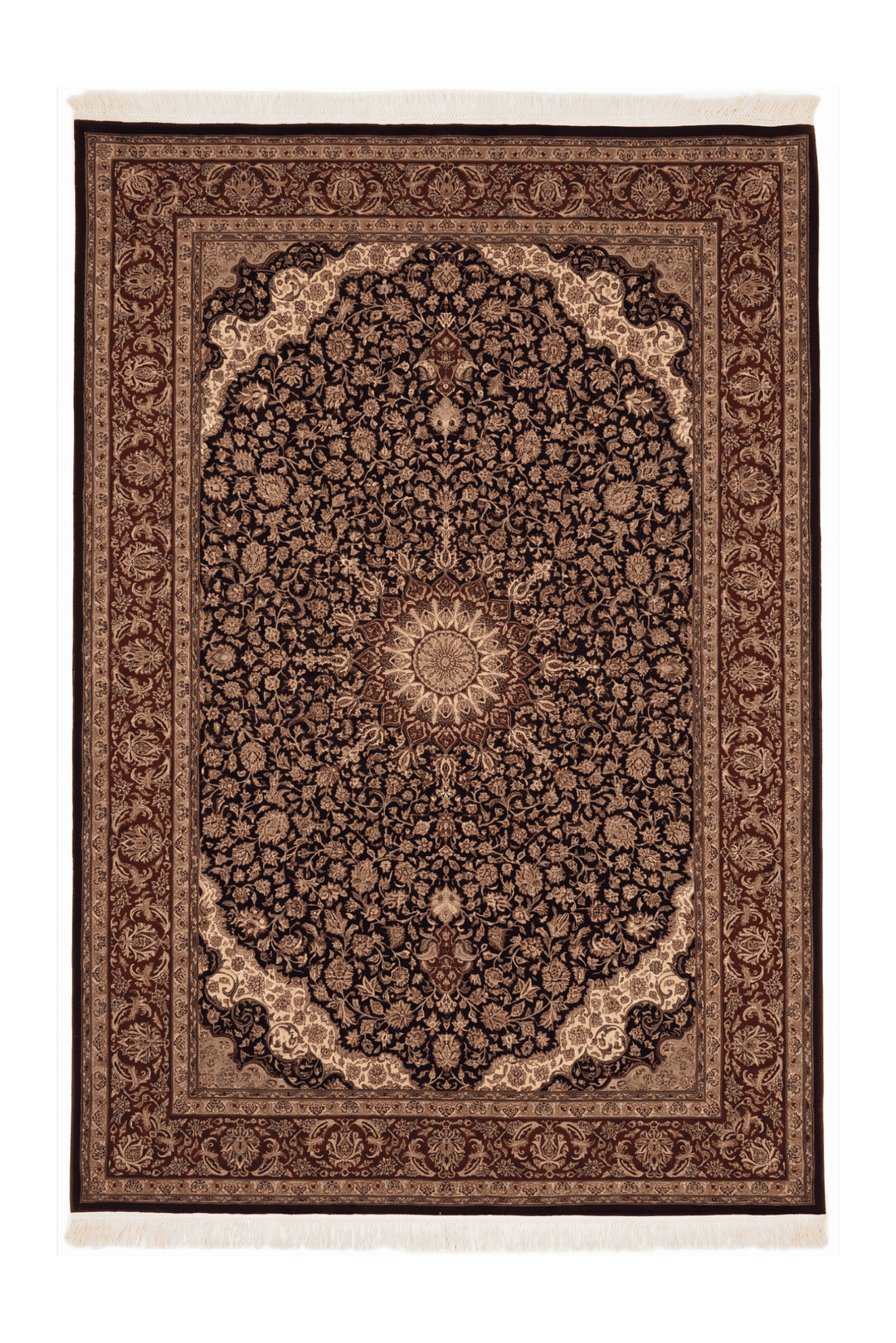 Obsidian black and claret medallion Tabriz rug, hand-knotted wool