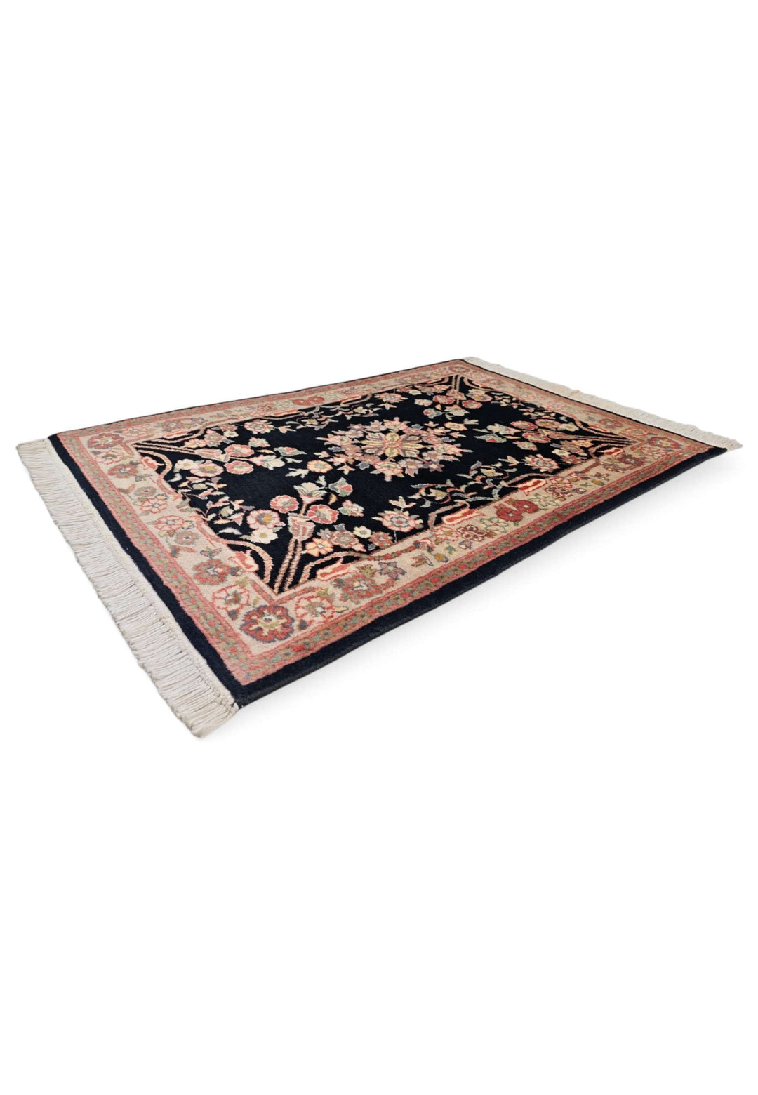 Black cream Kashan rug 62×92cm, entrance mat size
