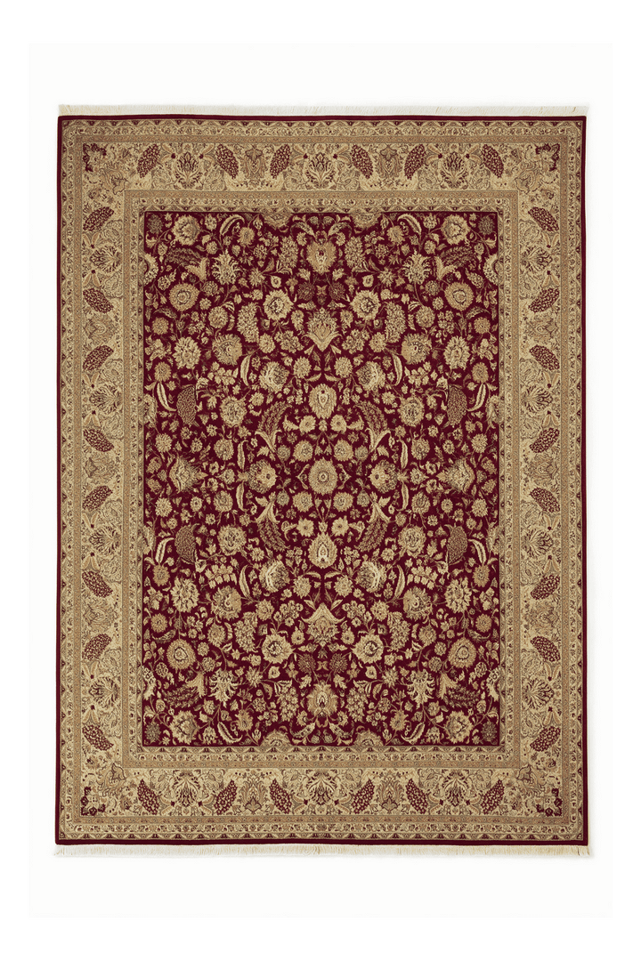 Burgundy and camel Shah Abbasi floral rug, 242×300cm, 4.5 tatami