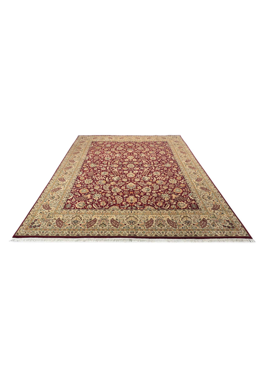 Border detail of burgundy Shah Abbasi hand-knotted rug