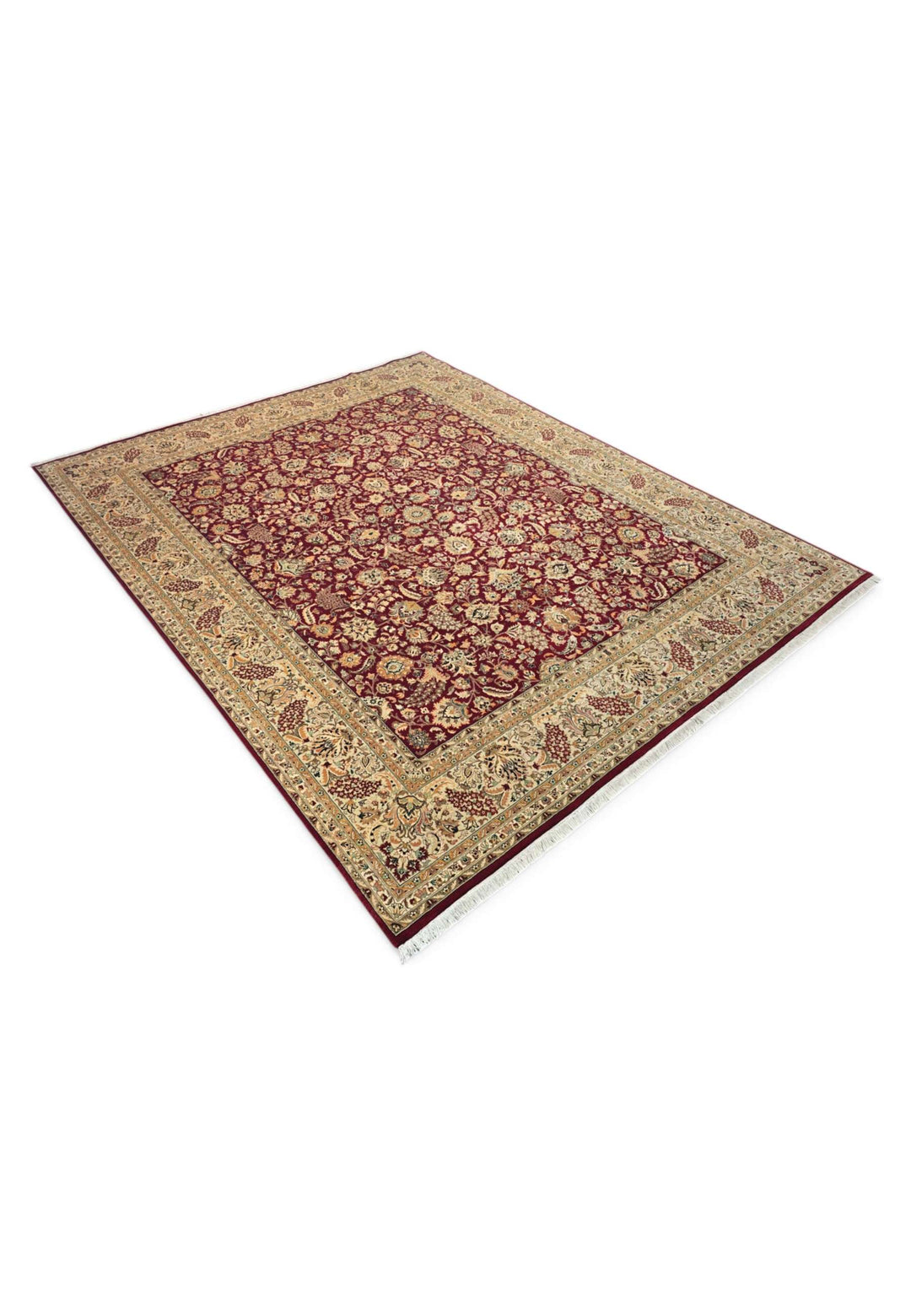 Burgundy camel Shah Abbasi rug 242×300cm, Pakistani craftsmanship