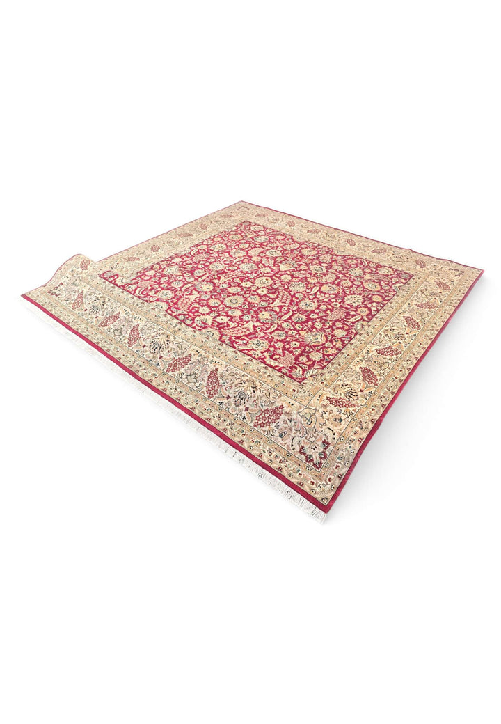 Hand-knotted burgundy rug with Shah Abbasi palmette field