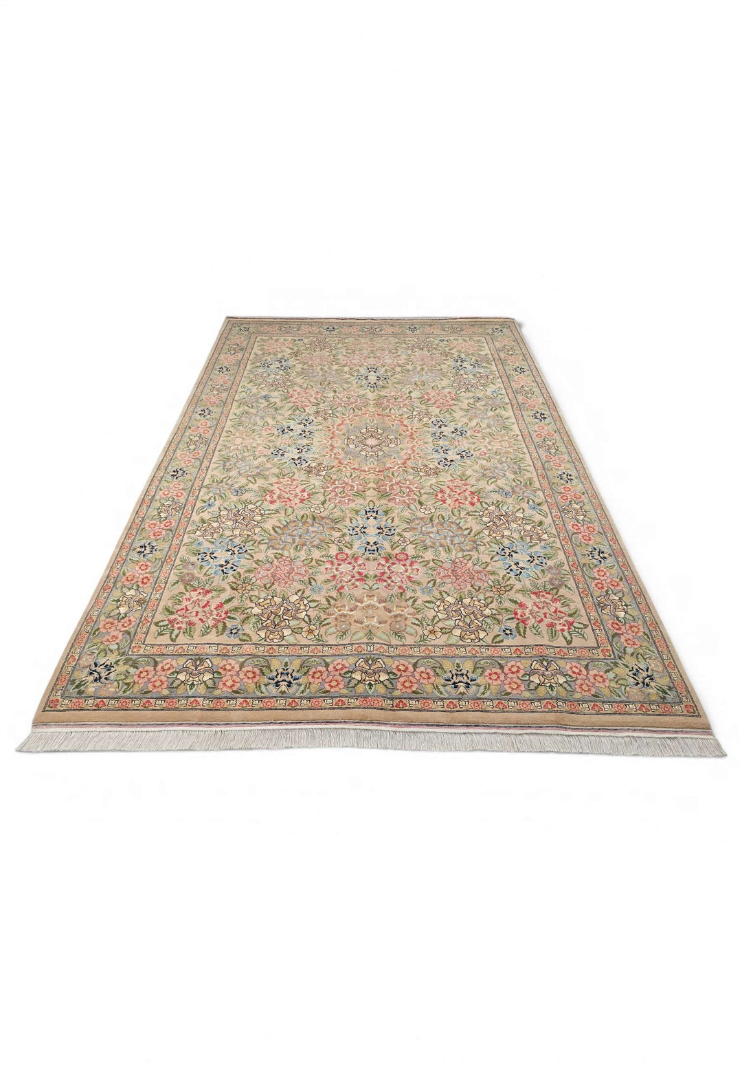 Hand-knotted wool pile of camel rose Gol Farang rug, 185×279cm