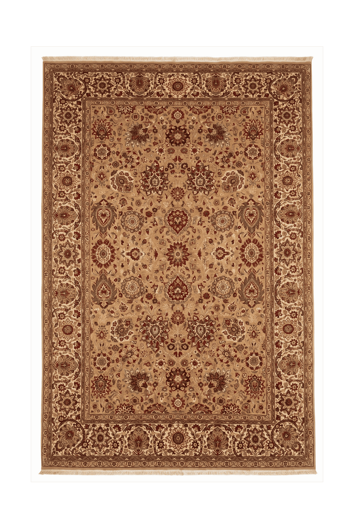 Gold and ivory Tabriz floral rug, 186×278cm, about 3 tatami