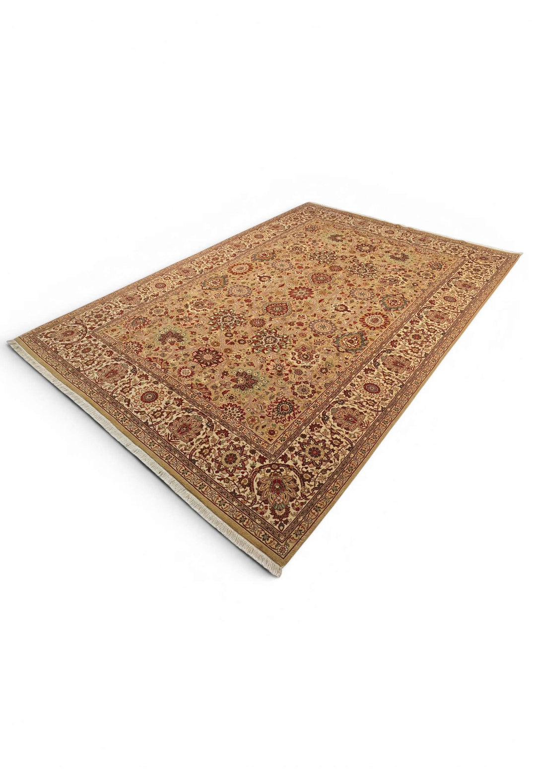 Gold ivory Tabriz rug 186×278cm, Pakistani double-knot weave