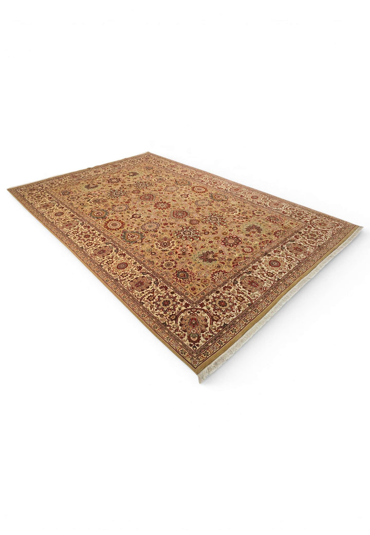Gold and ivory Tabriz rug for a living room, 3 tatami