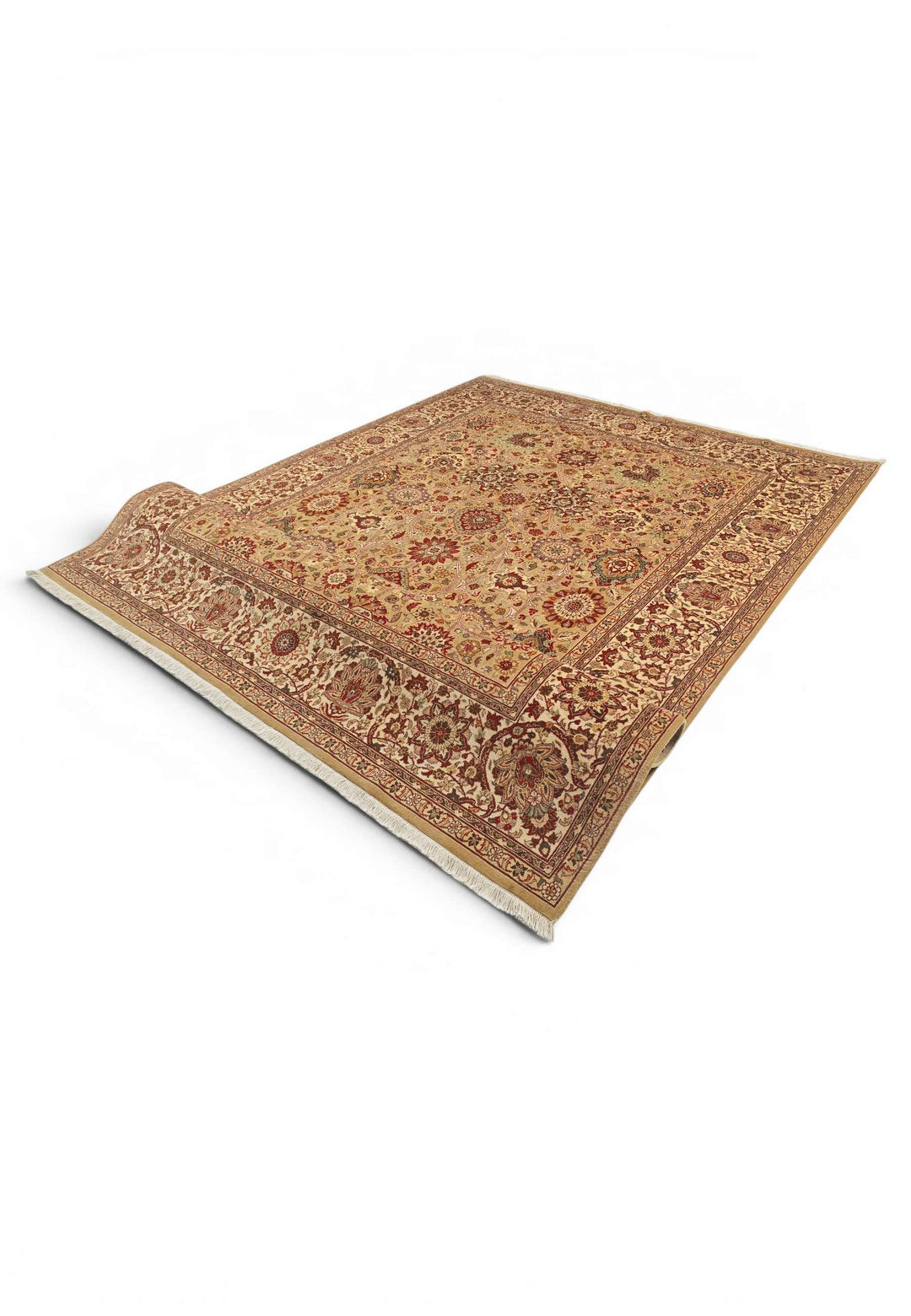 One-of-a-kind gold and ivory Tabriz Pakistani rug