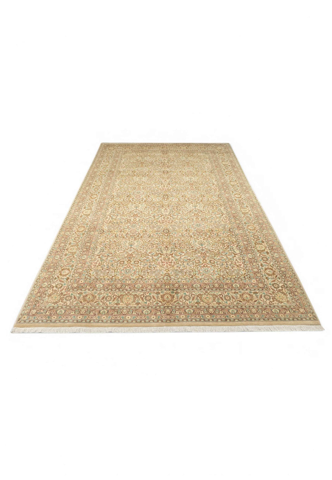 Hand-knotted wool pile of cream brown lattice rug, 187×276cm