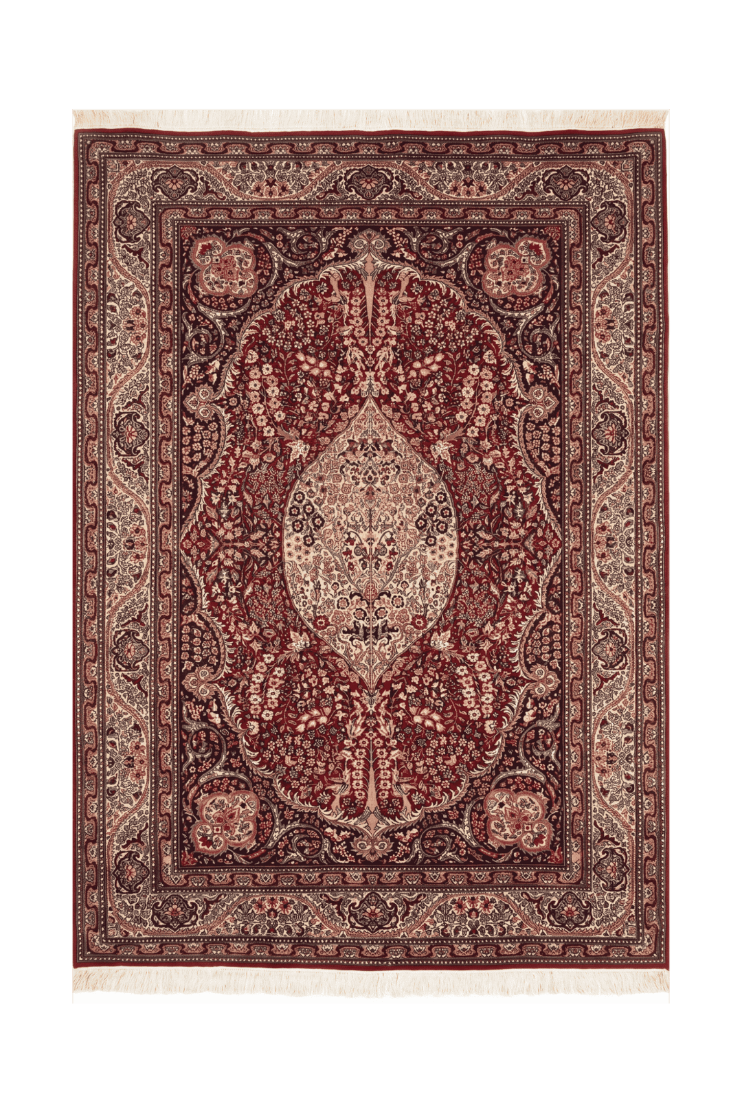 Deep ruby red medallion Tabriz rug, hand-knotted Pakistani wool