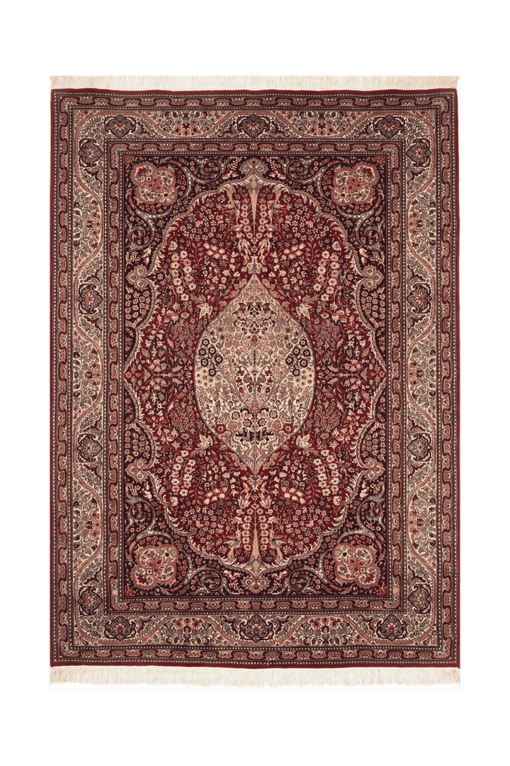 Deep ruby red medallion Tabriz rug, hand-knotted Pakistani wool