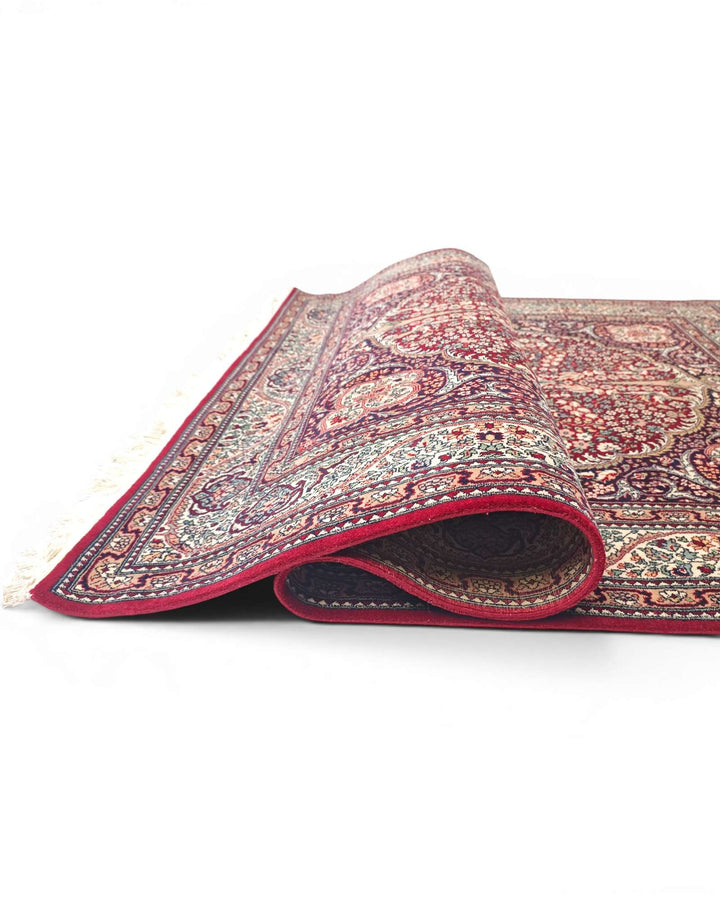 Deep ruby red medallion Tabriz hand-knotted Pakistani rug