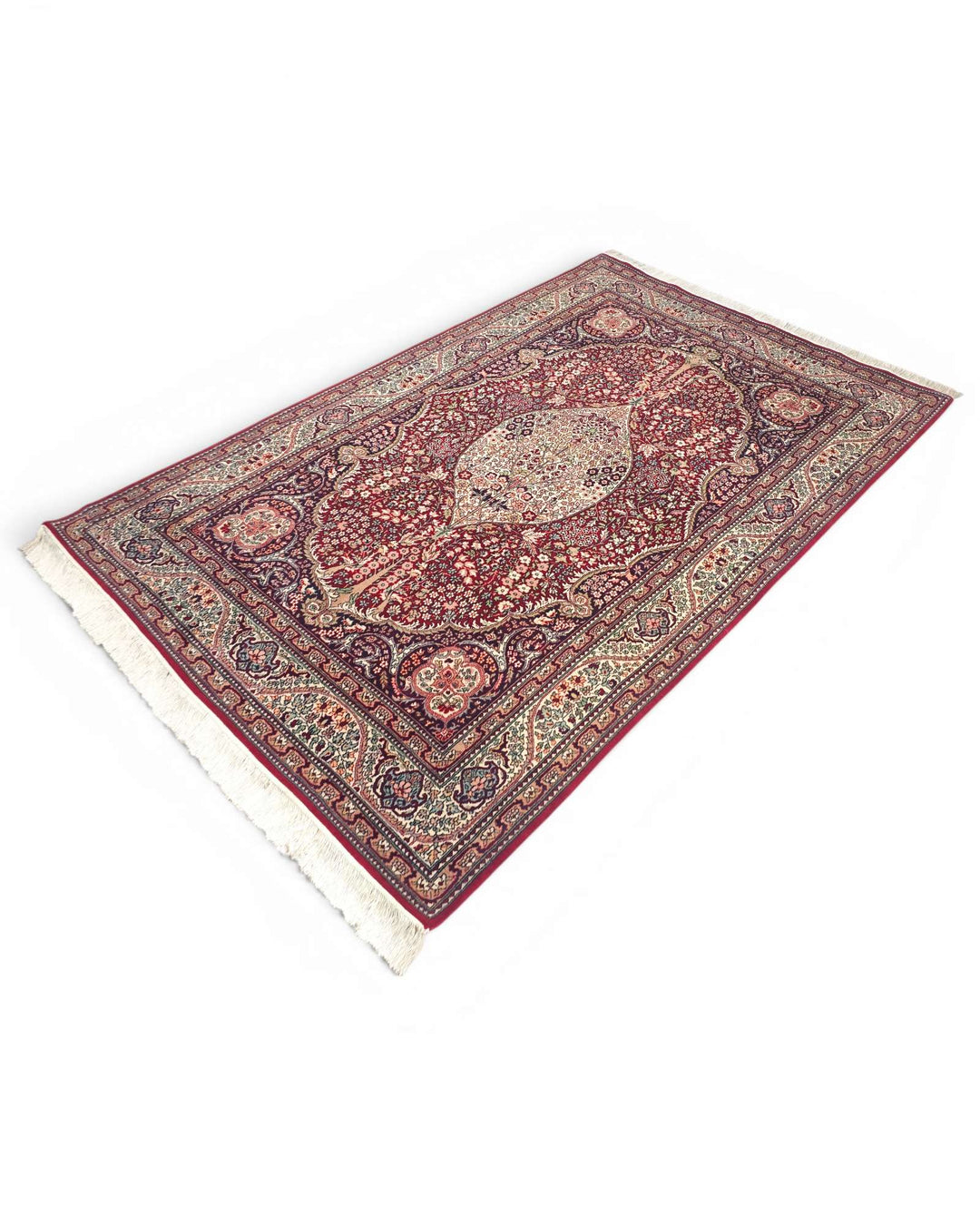 Ruby red Tabriz rug, Pakistani double-knot weave