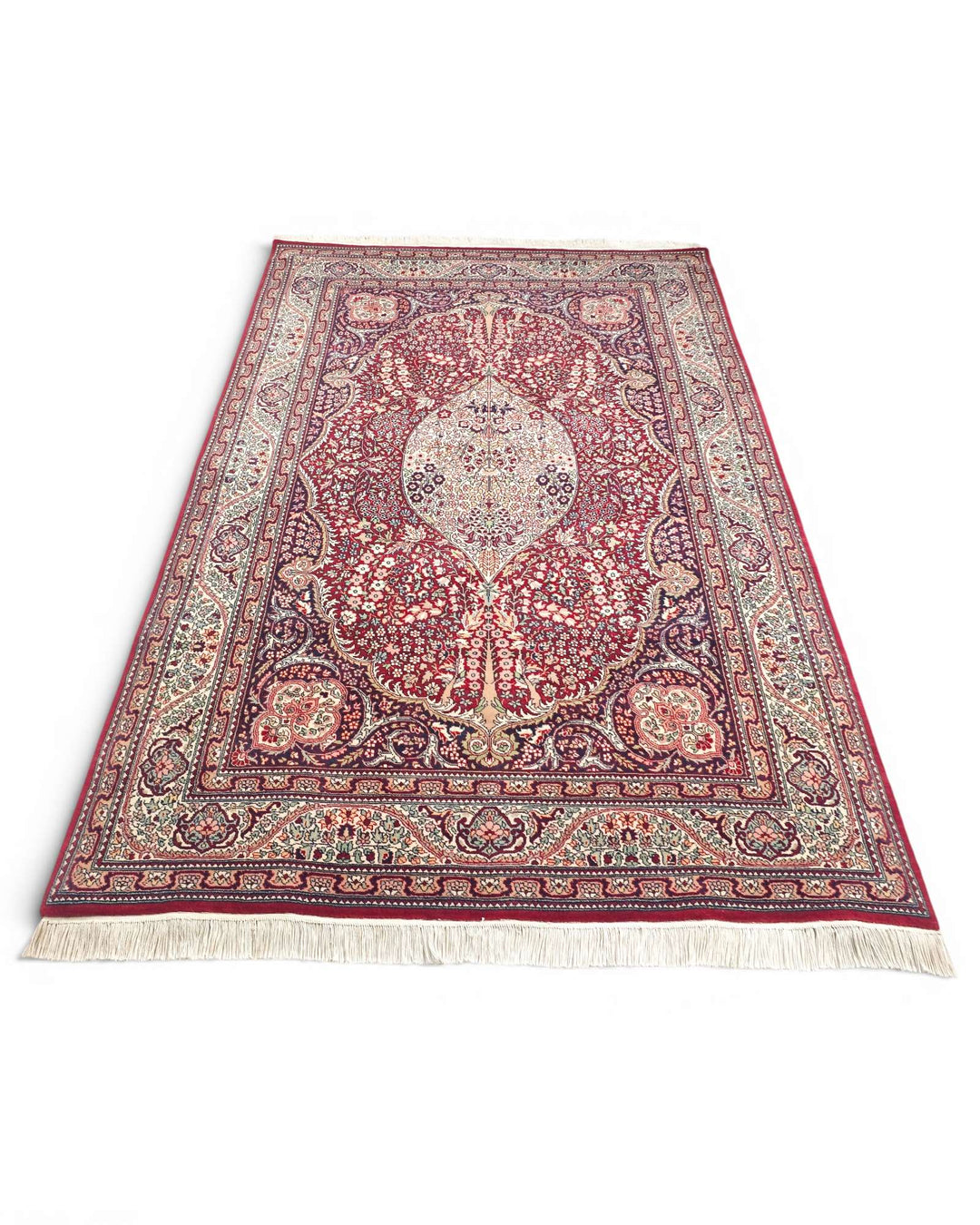 Hand-knotted ruby red rug with central Tabriz medallion
