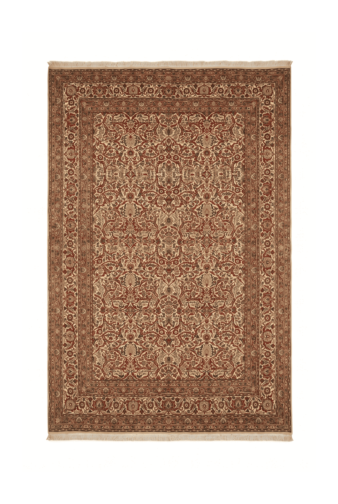 Cream and red Afshan Shah Abbasi floral lattice rug, 184×269cm