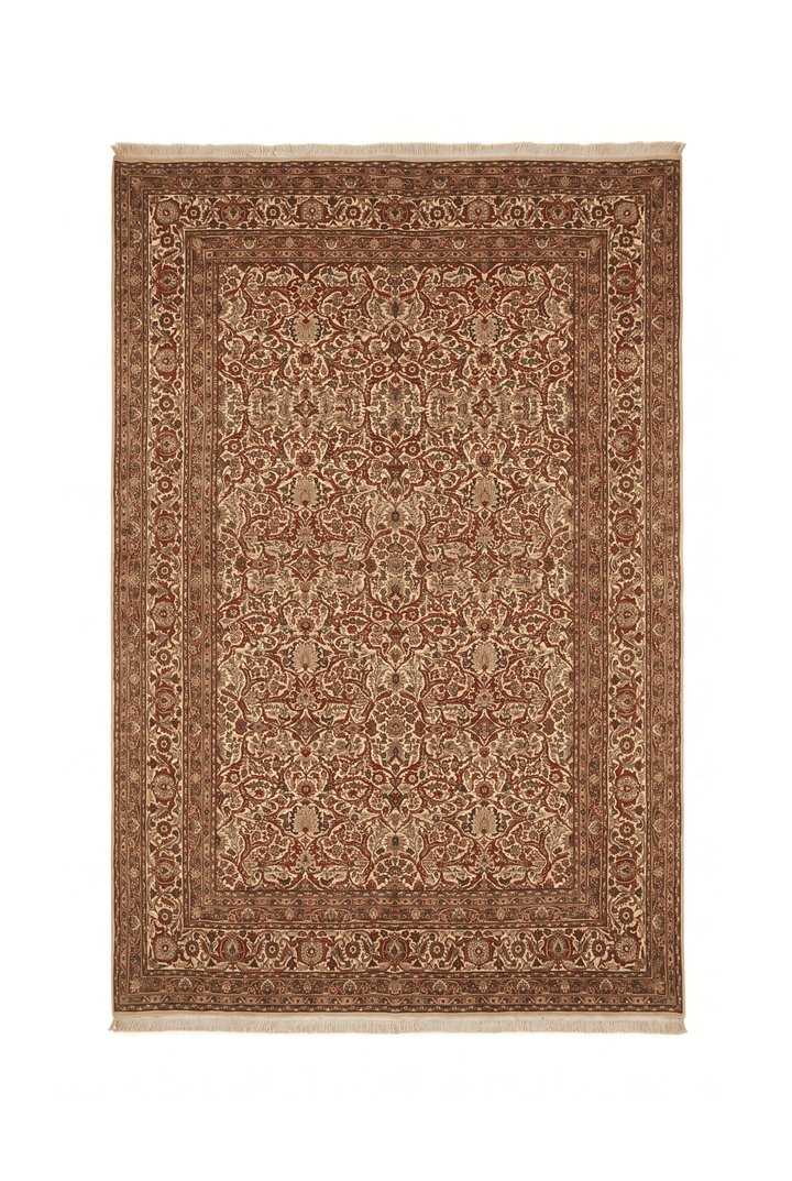Cream and red Afshan Shah Abbasi floral lattice rug, 184×269cm