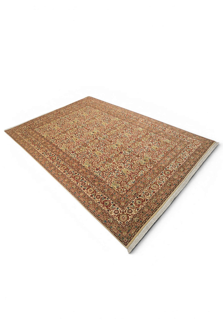 Cream and red floral lattice rug for a living room, 3 tatami