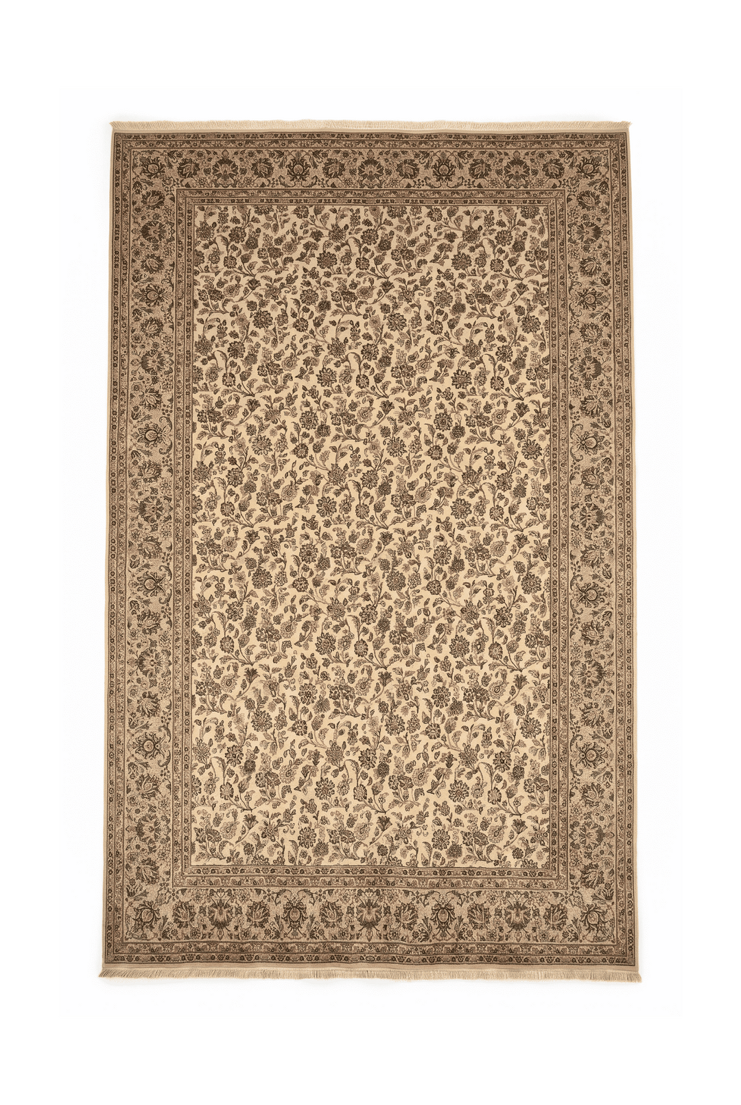 Cream and green Afshan floral vine rug, 185×285cm, about 3 tatami