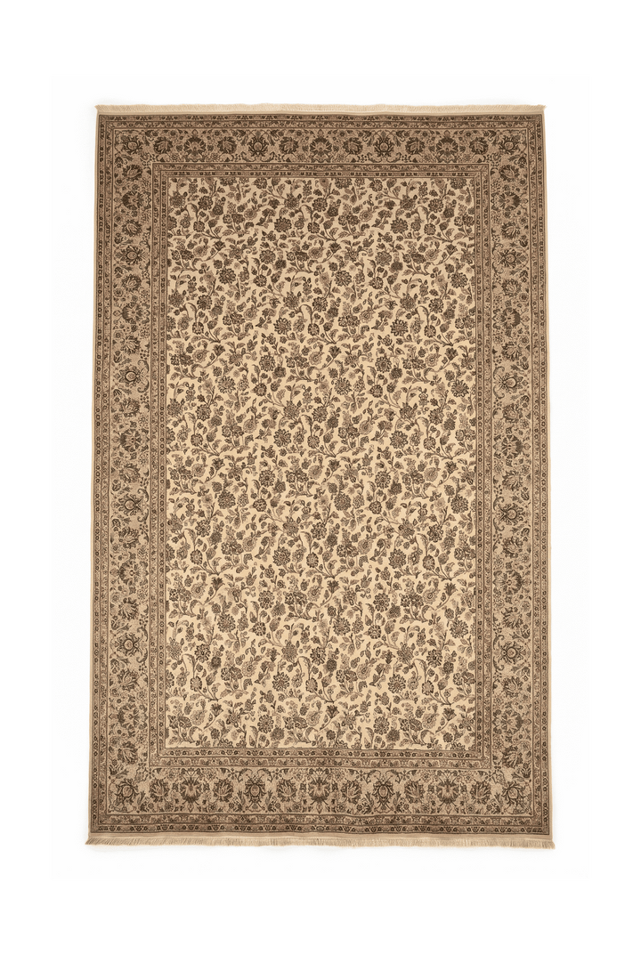 Cream and green Afshan floral vine rug, 185×285cm, about 3 tatami