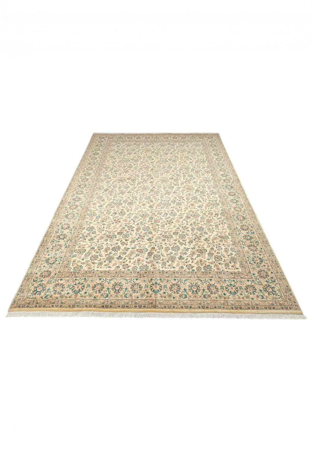 Hand-knotted wool pile of cream green vine rug, 185×285cm