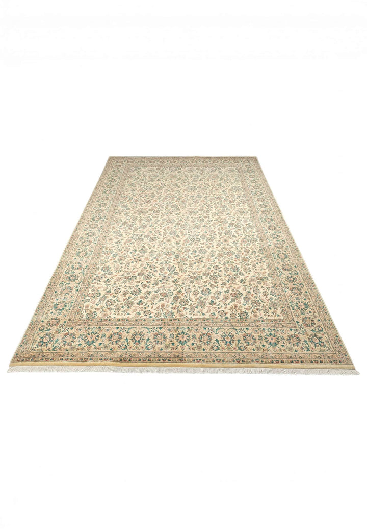 Hand-knotted wool pile of cream green vine rug, 185×285cm