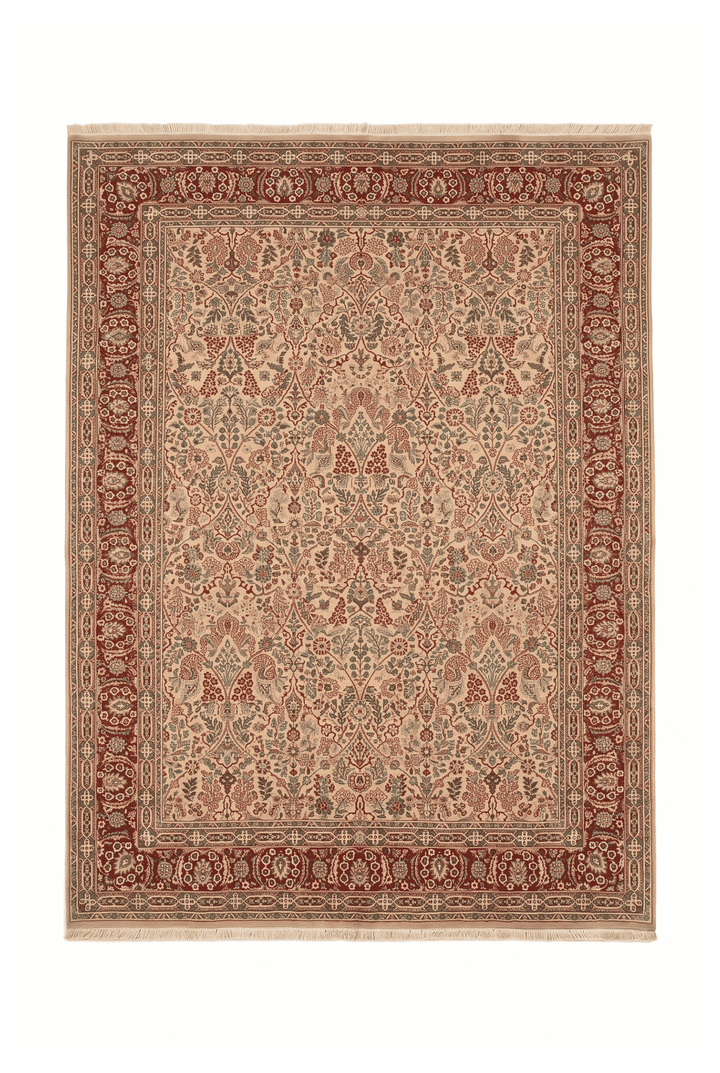 Cream and red Tabriz floral rug, 188×271cm, about 3 tatami