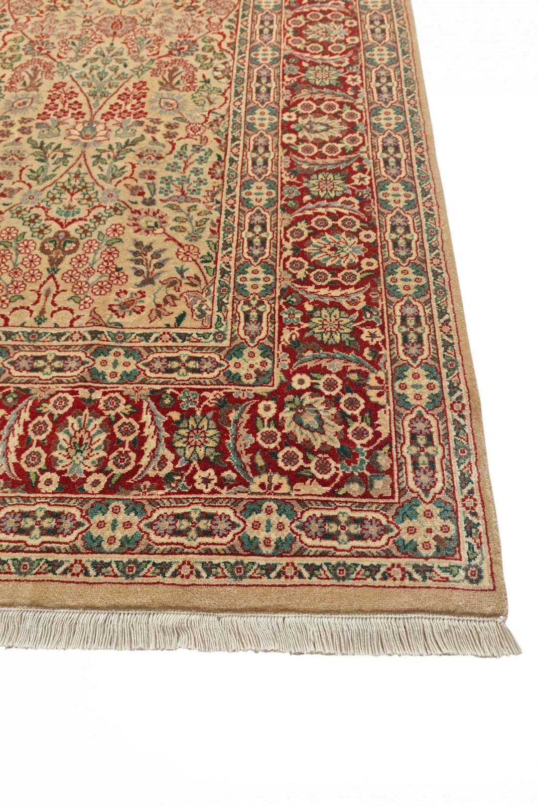 Cream and red Tabriz floral rug, hand-knotted Pakistani wool