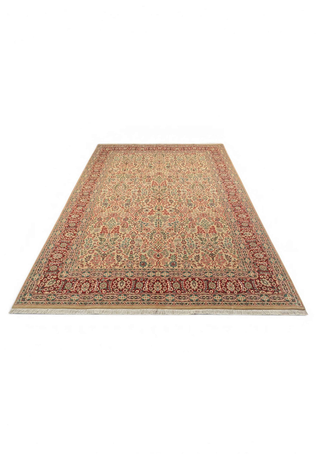 Border detail of cream red hand-knotted double-knot rug