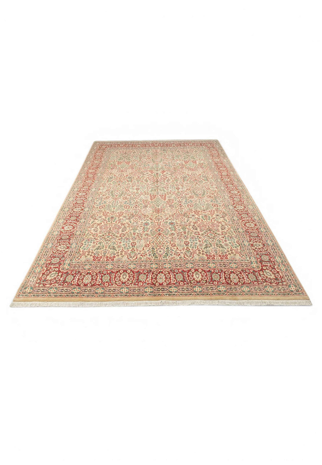 Hand-knotted wool pile of cream red Tabriz rug, 188×271cm