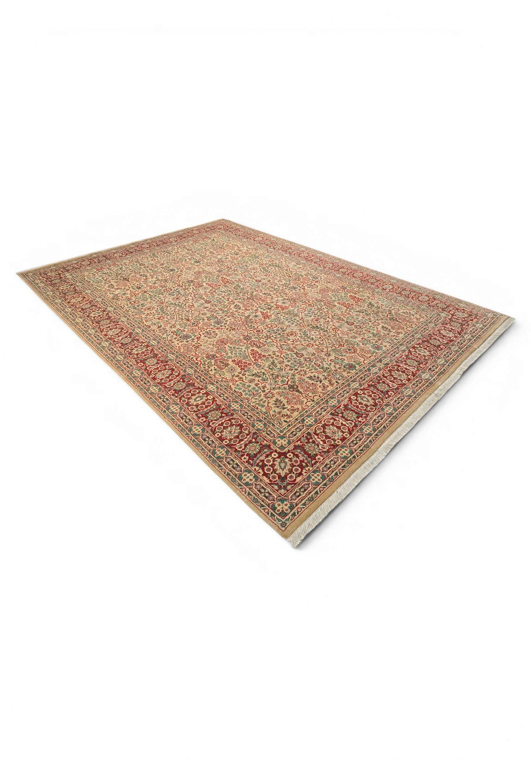 Cream and red Tabriz rug for a living room, 3 tatami