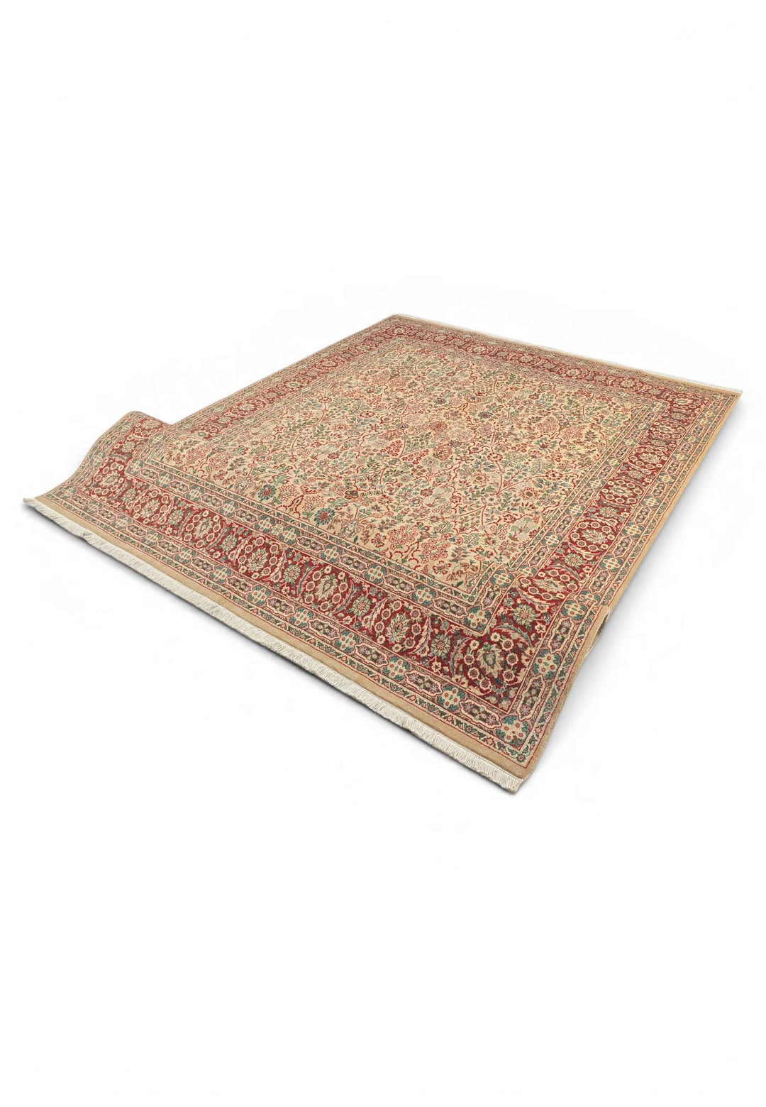 One-of-a-kind cream and red Tabriz Pakistani rug