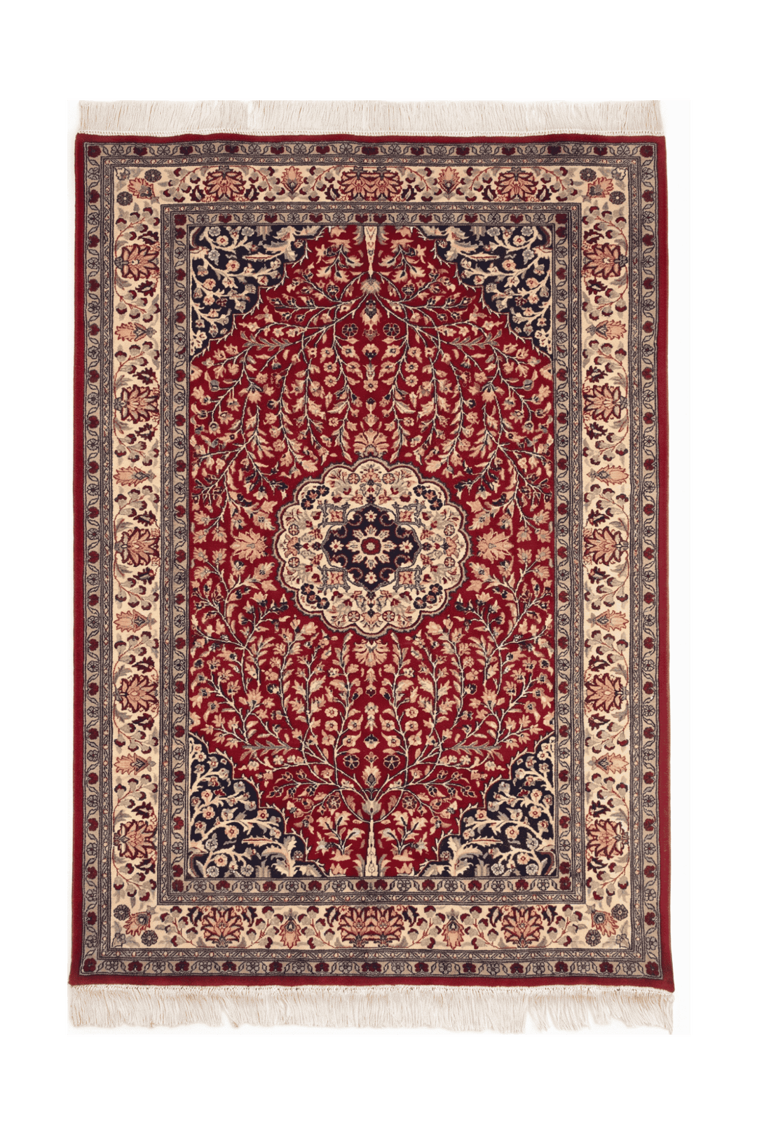 Crimson medallion Tabriz rug, hand-knotted Pakistani wool