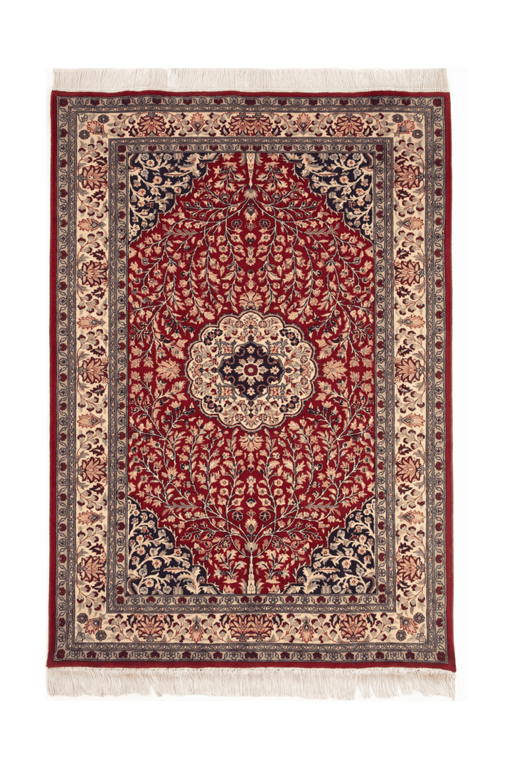 Crimson medallion Tabriz rug, hand-knotted Pakistani wool