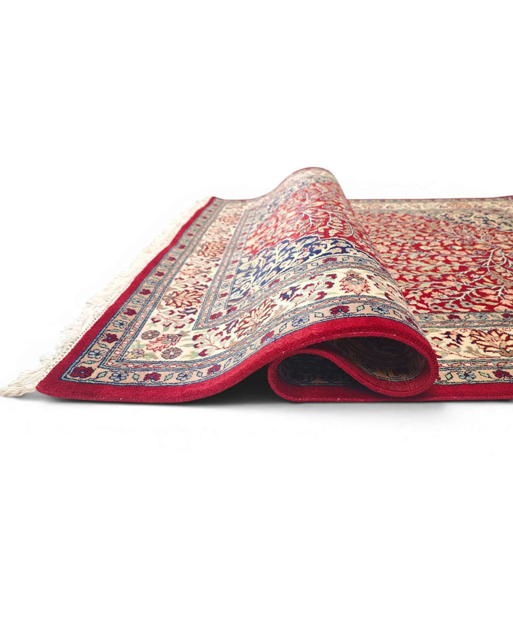 Crimson Tabriz rug detail, Pakistani double-knot weave