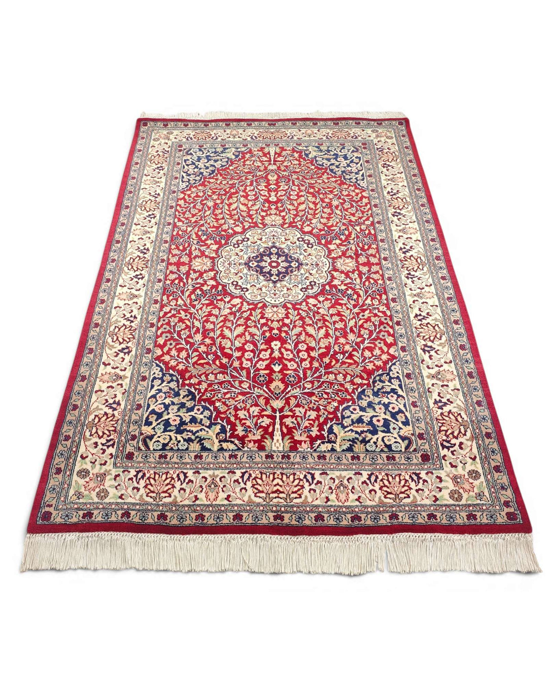 One-of-a-kind crimson medallion Tabriz Pakistani rug