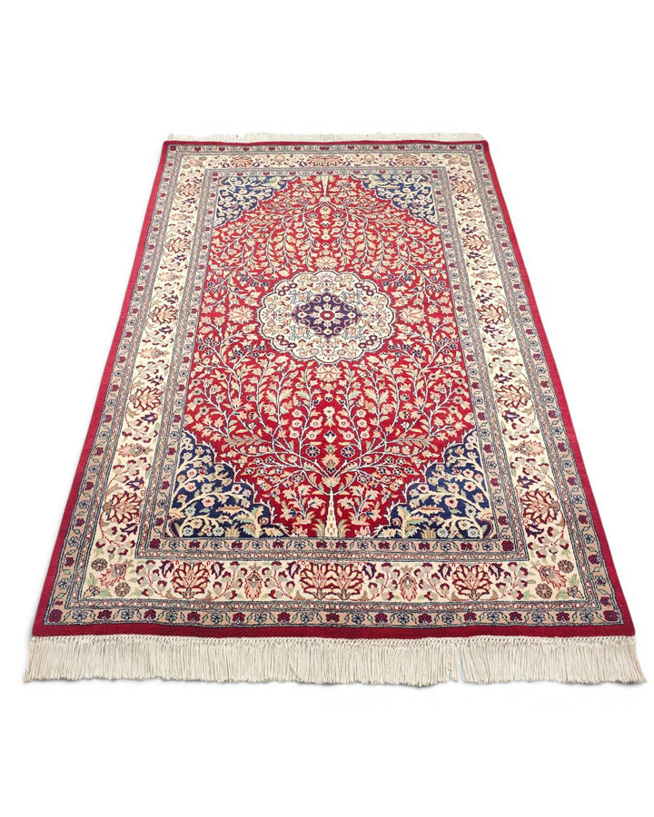 One-of-a-kind crimson medallion Tabriz Pakistani rug