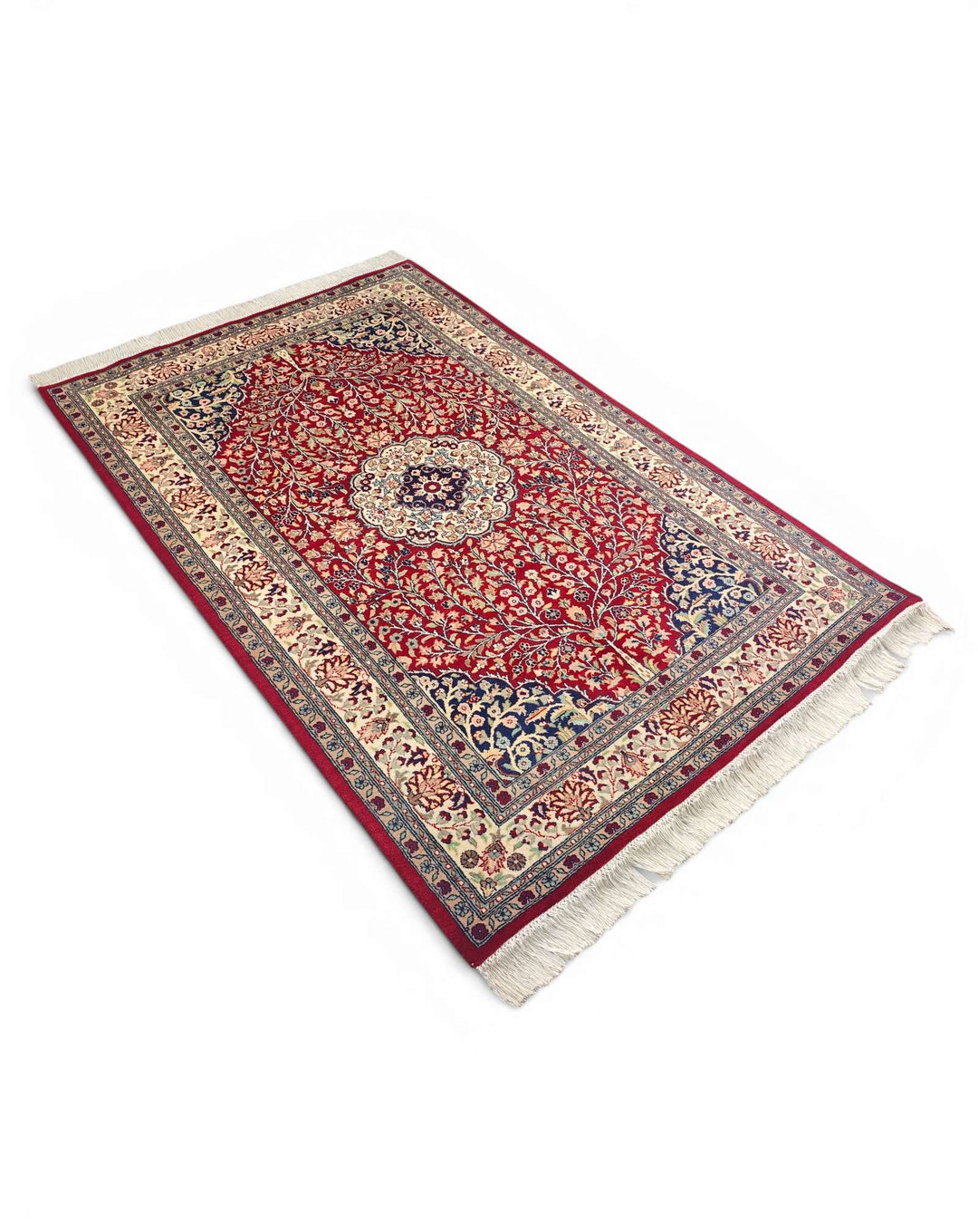 Fringe of crimson medallion Tabriz hand-knotted rug