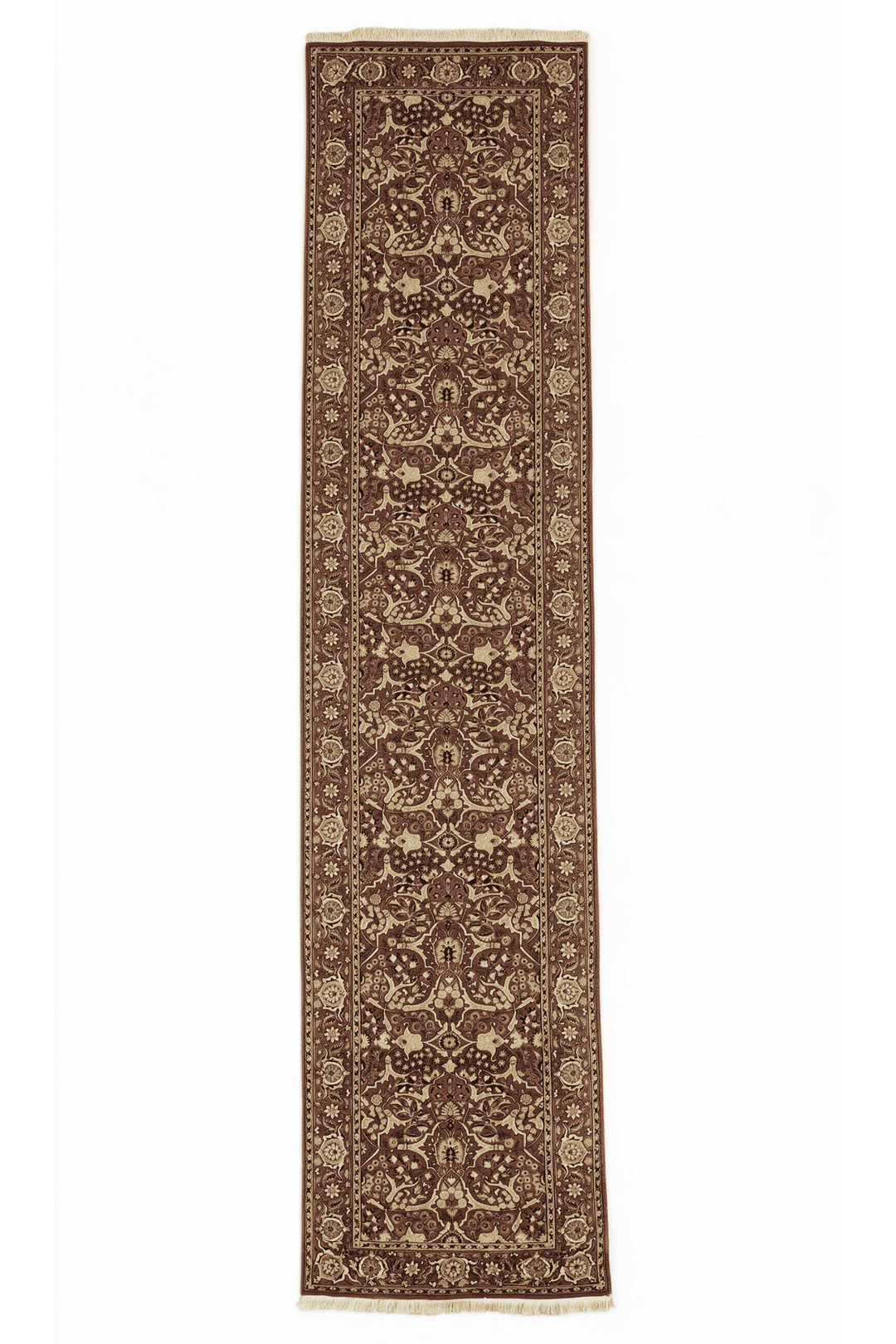 Brick red and cream all-over Shah Abbasi runner, 78×336cm
