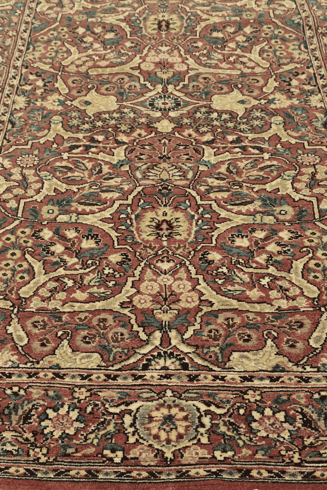 Hand-knotted brick red runner with Shah Abbasi palmettes