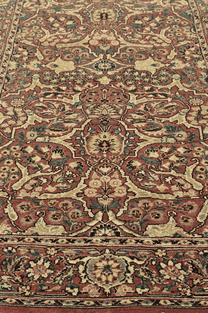 Hand-knotted brick red runner with Shah Abbasi palmettes