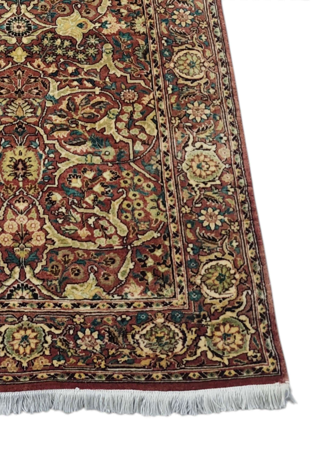 Corner of brick red Shah Abbasi hand-knotted runner