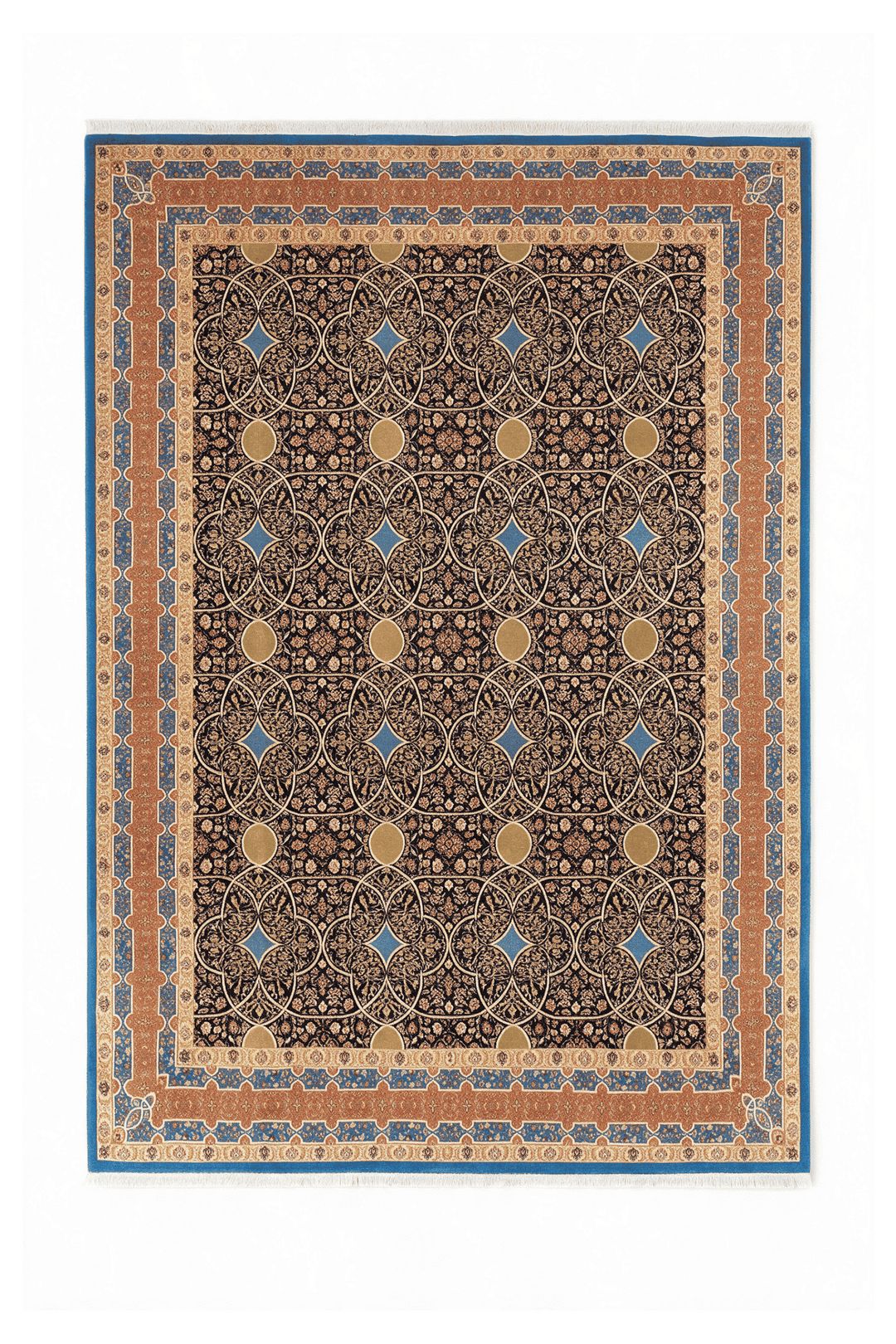 Espresso and peach circle lattice rug, 304×250cm, about 4.5 tatami