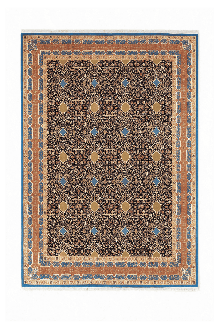 Espresso and peach circle lattice rug, 304×250cm, about 4.5 tatami