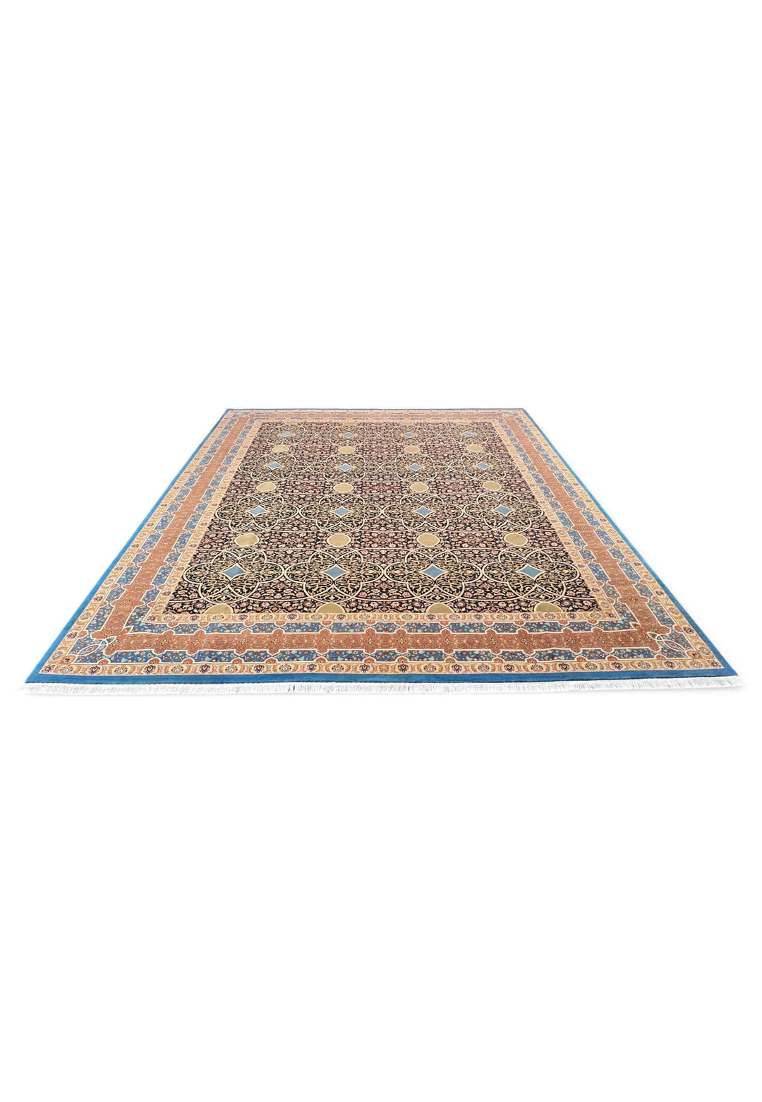 Border detail of espresso lattice hand-knotted Pakistani rug