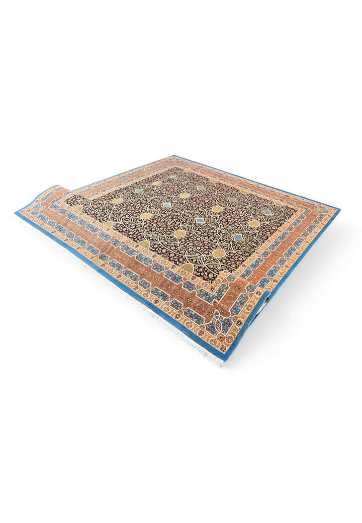 Espresso and peach lattice rug for a living room, 4.5 tatami