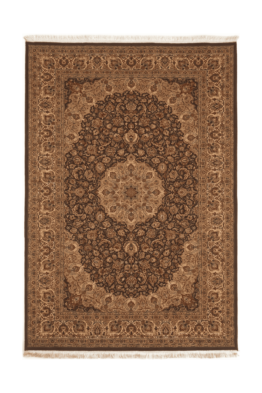 Espresso brown and gold medallion Tabriz rug, hand-knotted wool