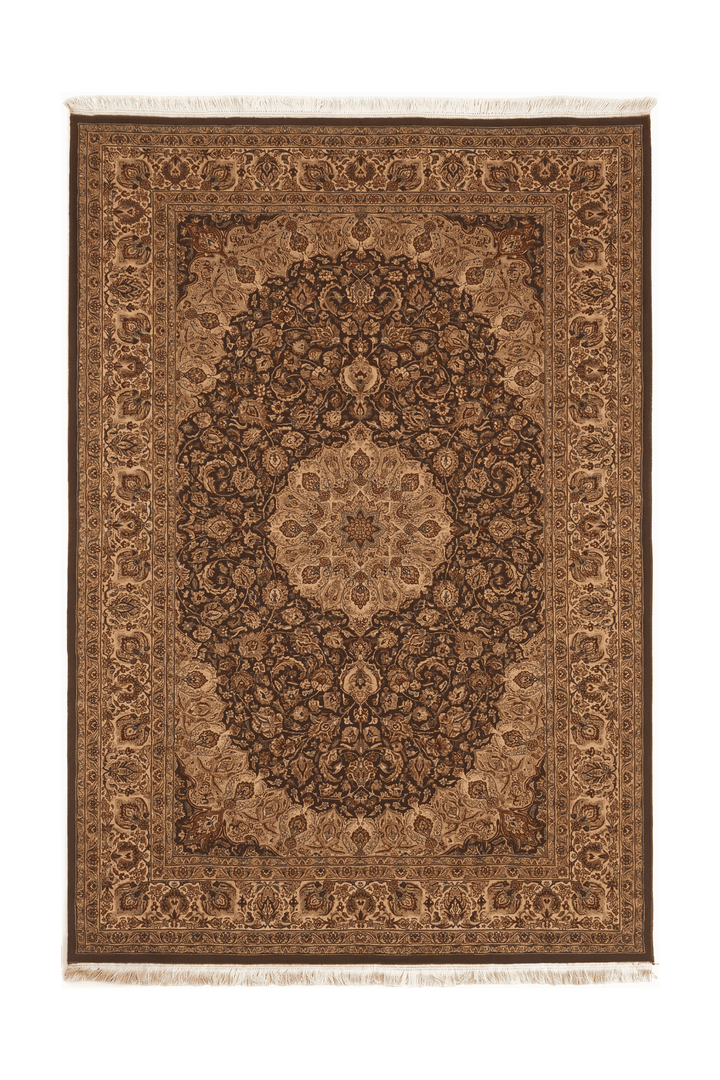 Espresso brown and gold medallion Tabriz rug, hand-knotted wool