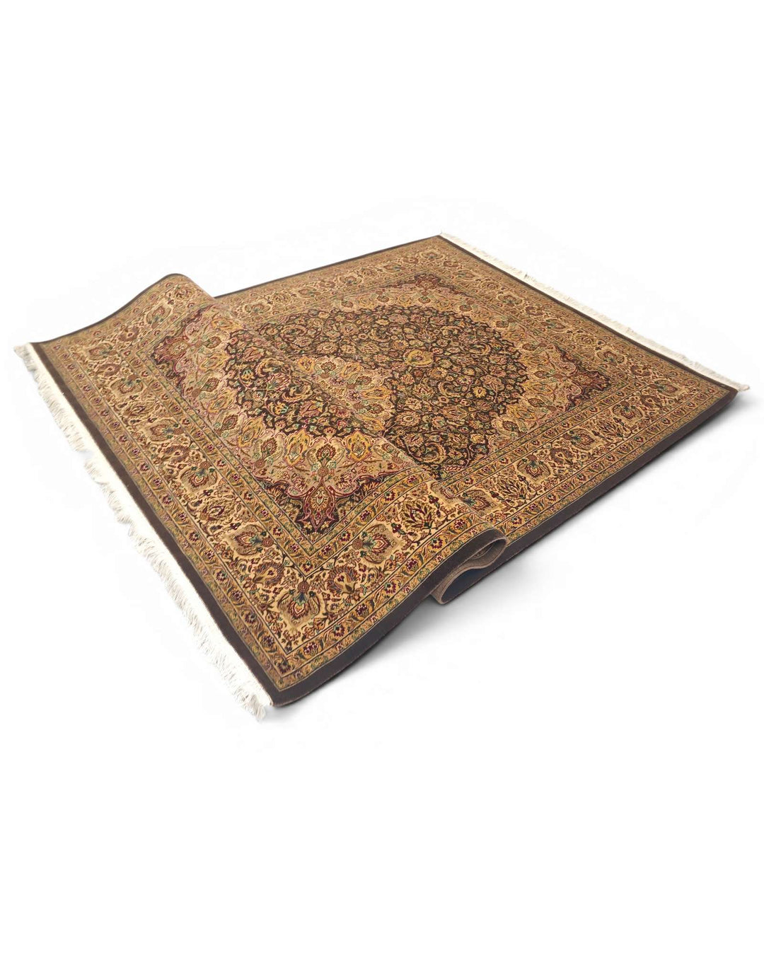Espresso and gold medallion Tabriz hand-knotted rug