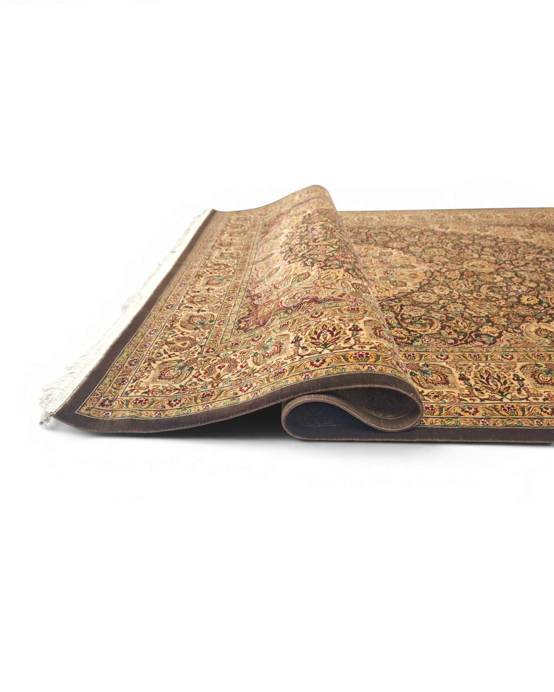 Espresso gold Tabriz rug detail, Pakistani double-knot weave