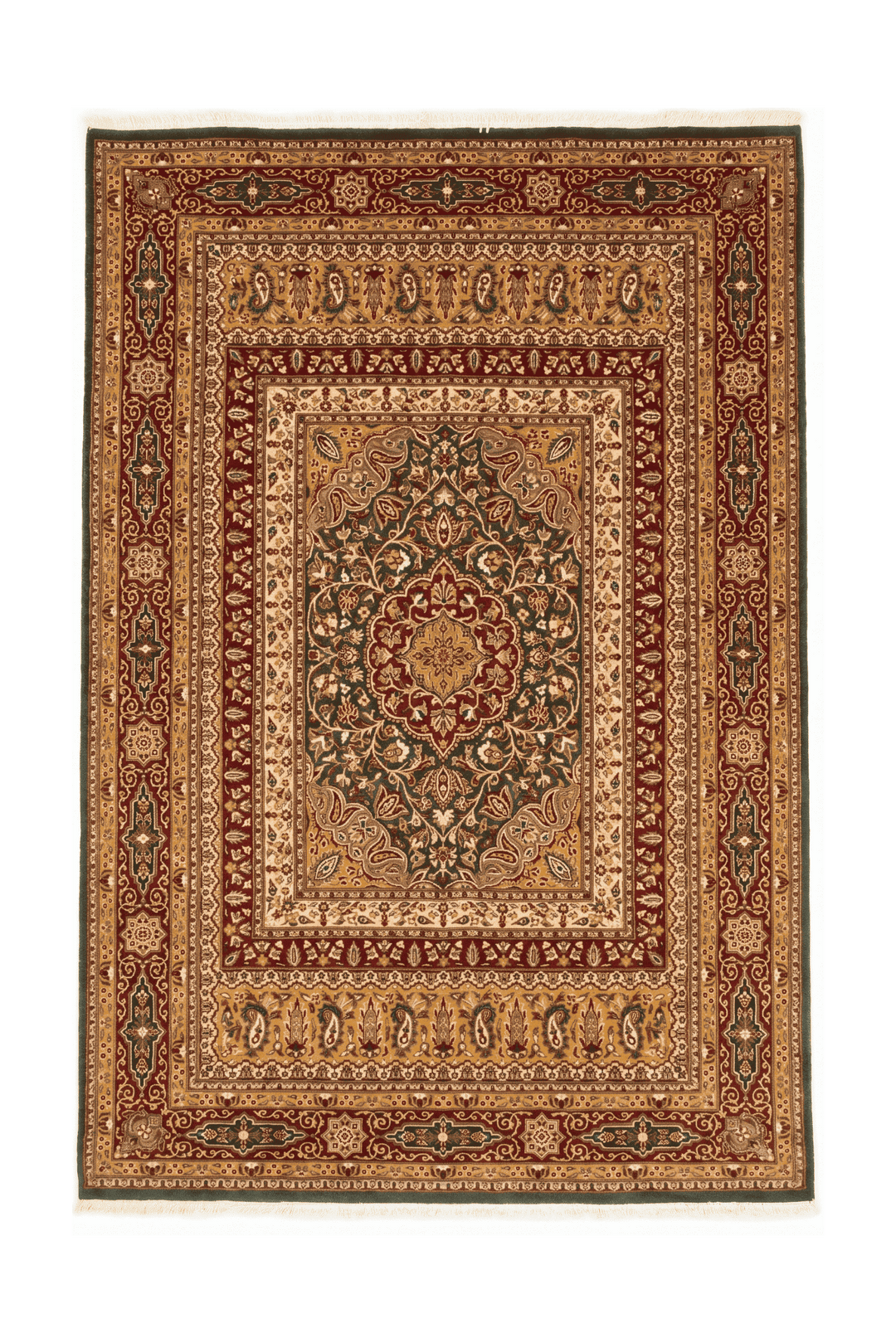 Emerald green medallion Tabriz rug, hand-knotted Pakistani wool