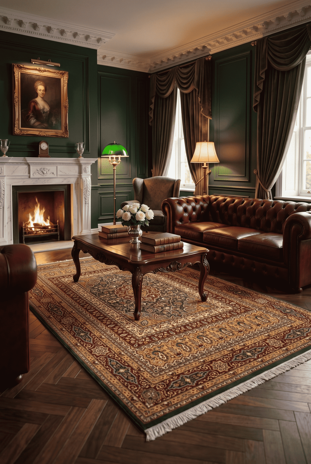 Border detail of emerald hand-knotted double-knot rug